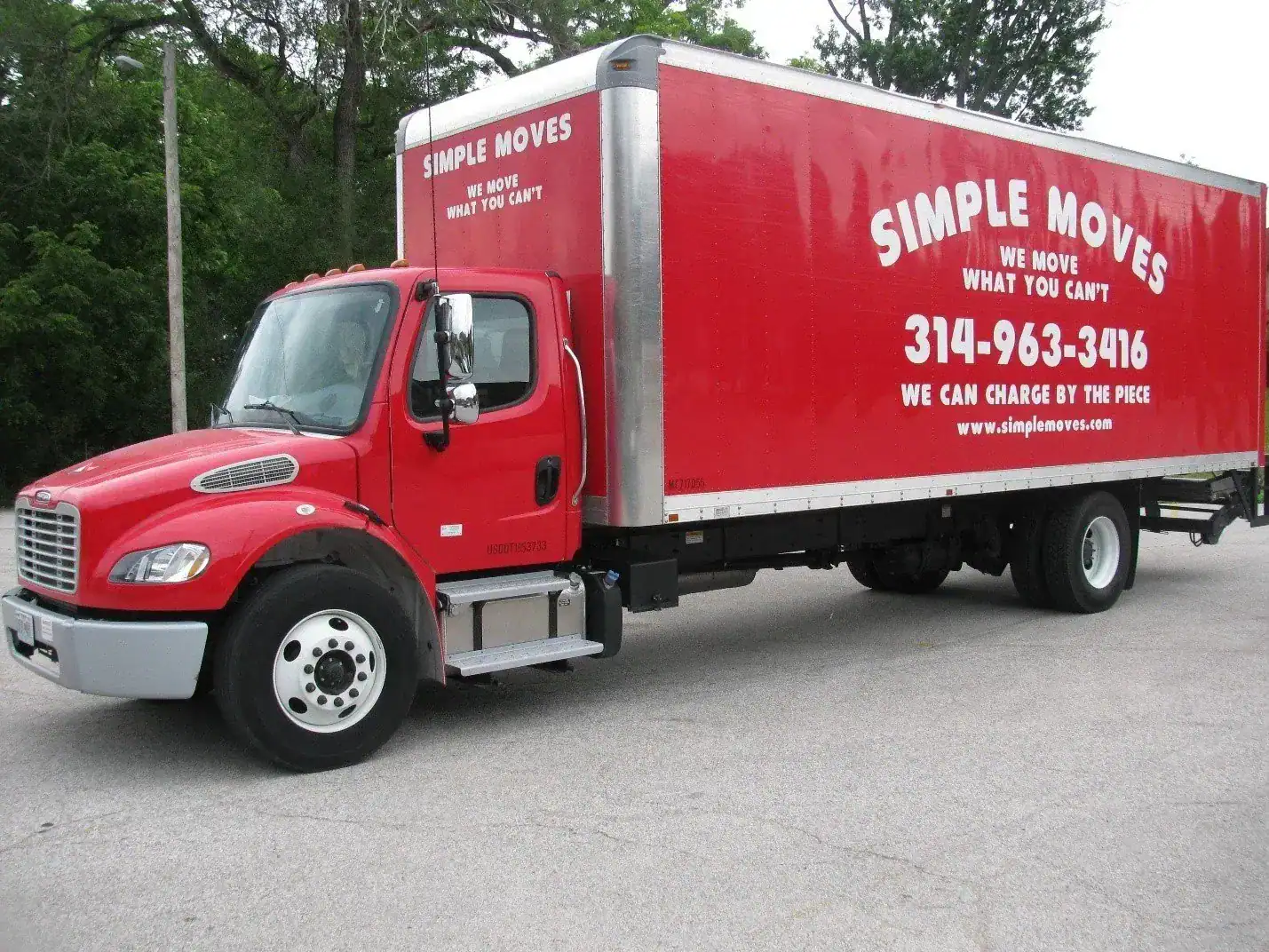 Red moving truck with 